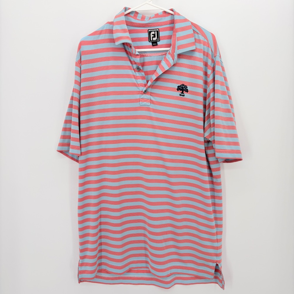 FootJoy Women's Coral Blue Striped Long-Sleeve Golf Polo Shirt